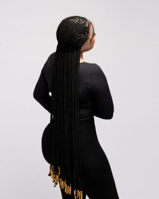 Nattes Collées Noires avec Perles Dorées – Full Lace